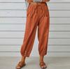 Women's Summer Cotton Linen Pants Elastic Waist Oversized Trousers Loose Drawstring Pocket Long Pants