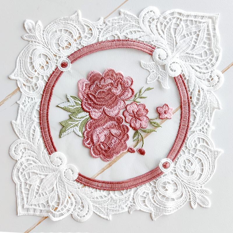 NEW Oval Mesh Rose Flower Embroidery Table Place Mat Cloth Coaster Placemat Christmas Kitchen Table Decoration and Accessories