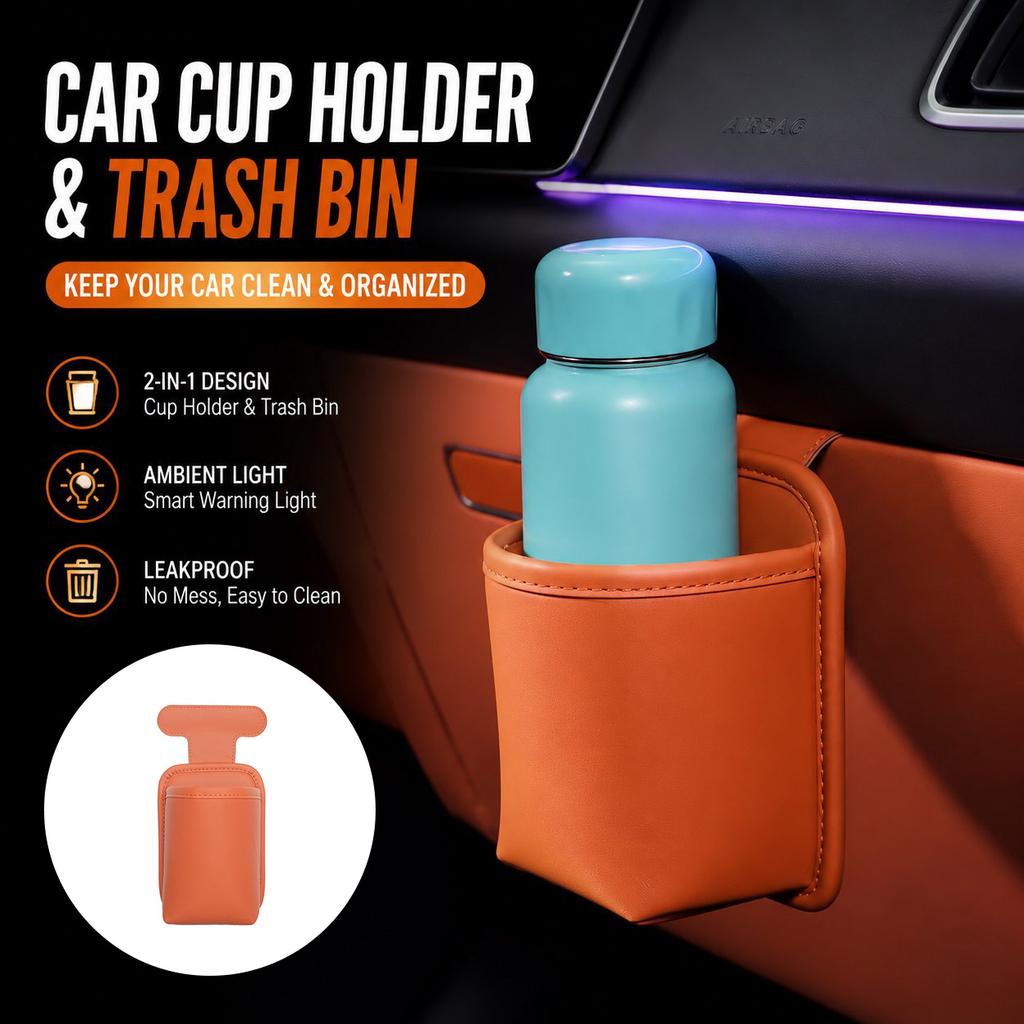 Universal Car Passenger Glove Box Storage Bag Dual-Use Cup Holder & Temporary Trash Hanging Organizer Car Storage Accessories