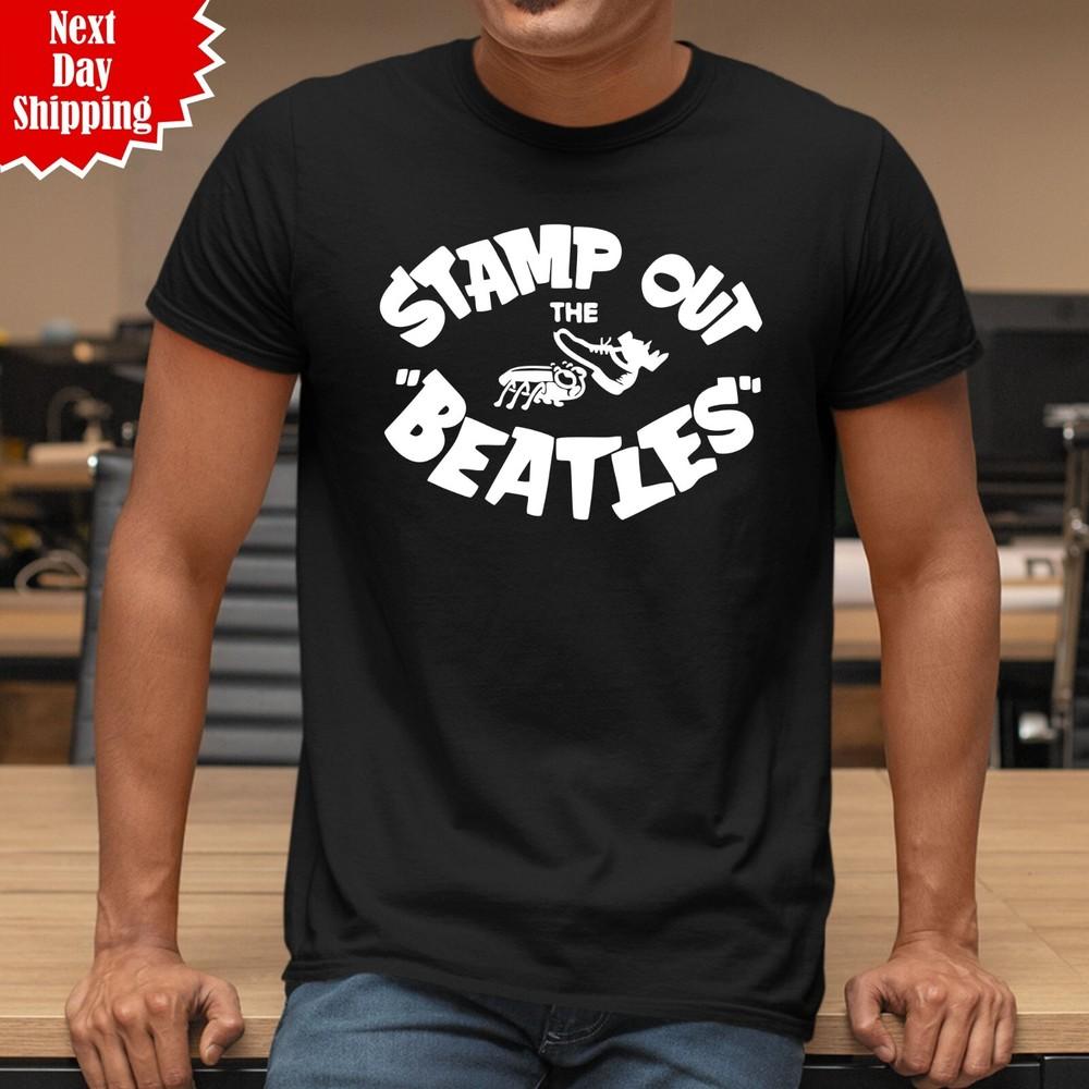 Футболка Stamp Out The Beatles с принтом, гик, зануда, смешная, на музыкальную тематику, мужская футболка