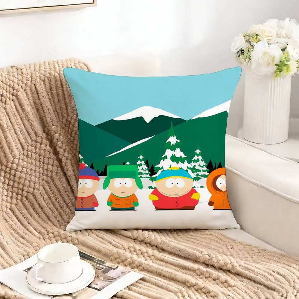 SSouth Cartoon PParksp Pillow Case Square DoubleSided Sofa Cushion Cover Bedroom Bedside Pillow