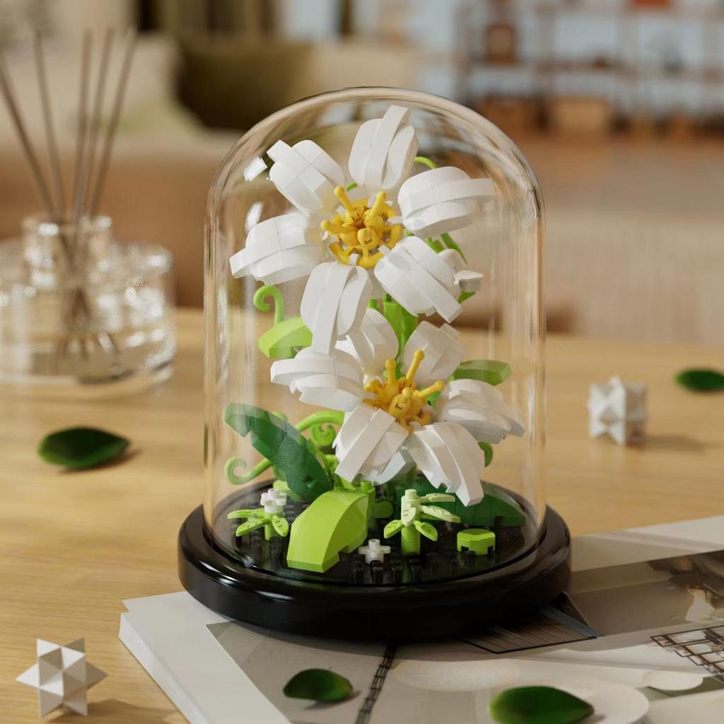 Букет цветов, бонсай, строительные блоки, искусственное пластиковое растение, пылезащитный чехол, микромодель, украшение для дома, игрушка для ребенка, подарок на день рождения