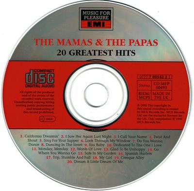 CD MAMAS THE PAPAS 20 Величайших Хитов 077778054221 MUSIC FOR PLEAS 1992 Великобритания Рок Б/У