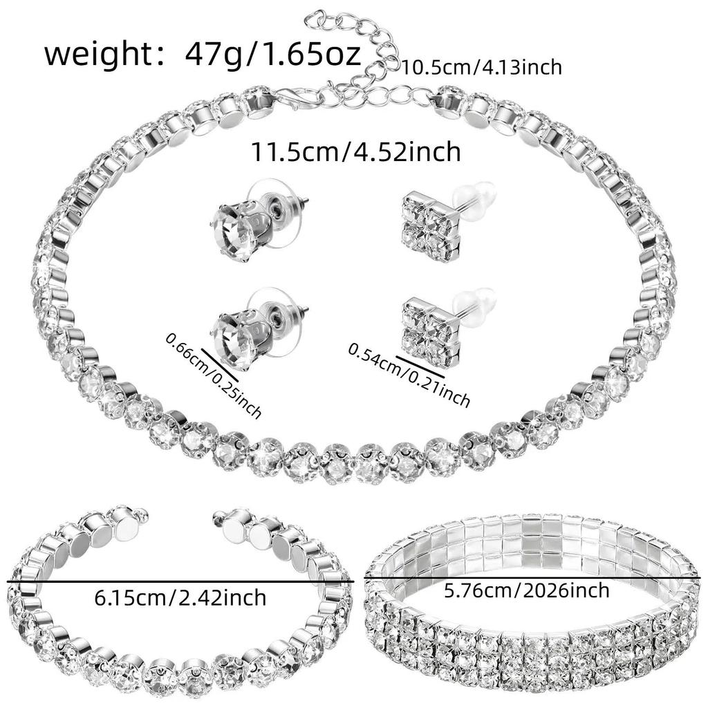 Ladies' rhinestone jewelry set, sparkling crystal necklace bracelet earrings three piece set, bridal wedding party ball accessories