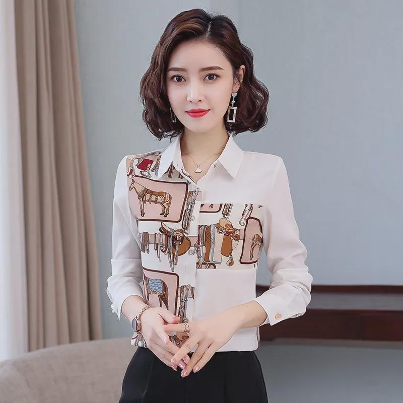 Женская ретро-рубашка с длинным рукавом из шифона с цветочным принтом для осени и весны