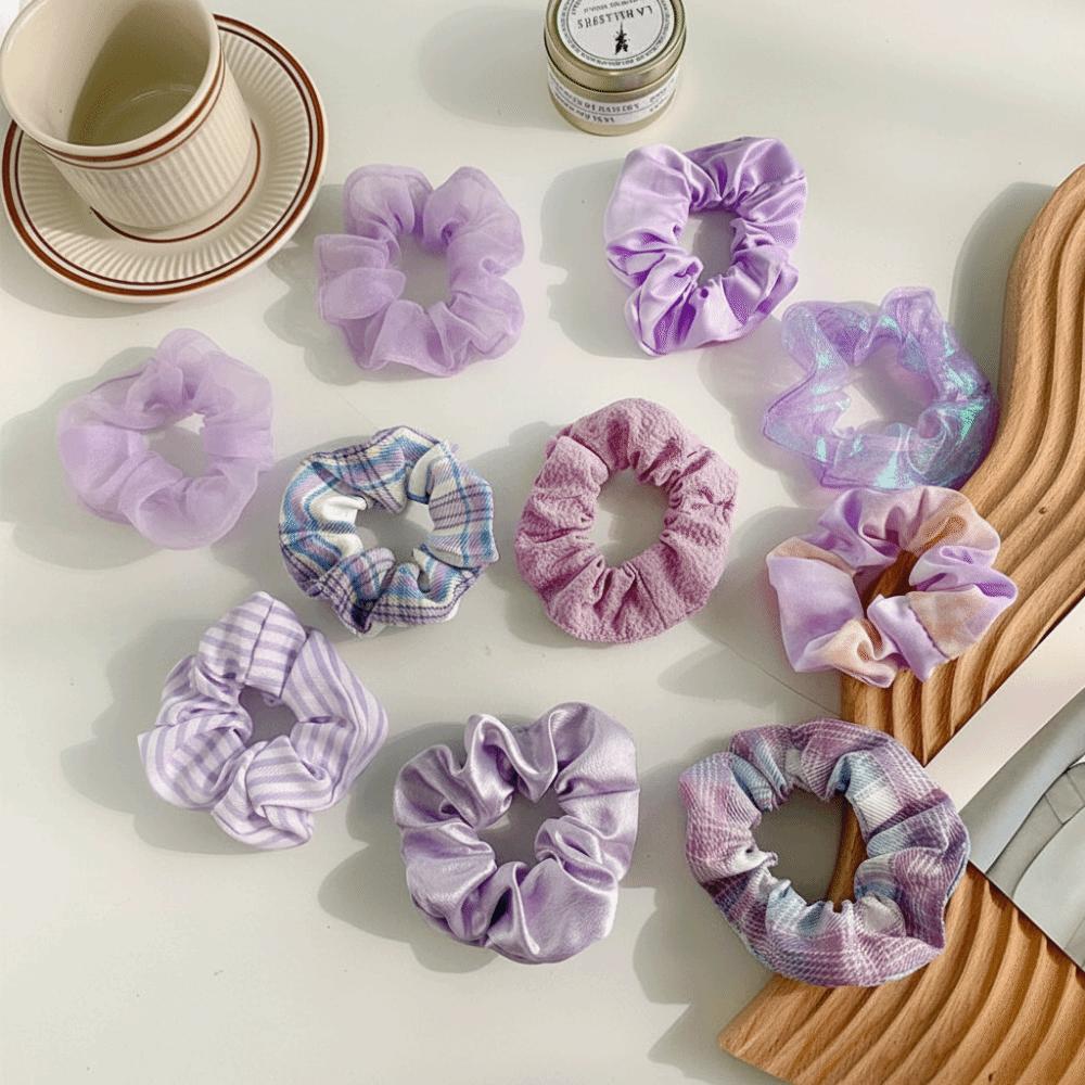 10Pcs Plaid Pattern Hair Scrunchies Cute Hair Bands Large Intestine Hair Tie For Women