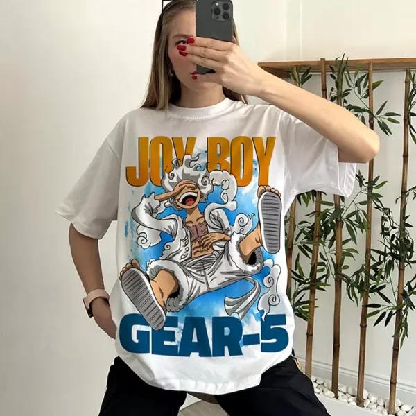 Summer 2026 One Piece Luffy Sun God NicaGear 5 Theme 100 Cotton Printed Loose Tshirt Male and Female Parentchild Top