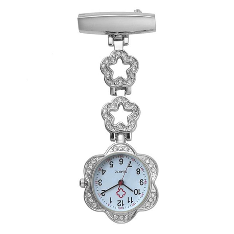 Fashion Women Pocket Watch Clip-on Heart/Five-pointed Star Pendant Hang Quartz Clock For Medical Doctor Nurse Watches