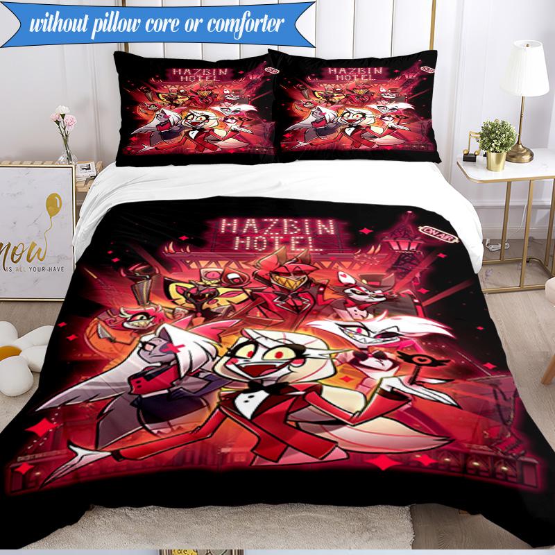 3PCS Cityscape Hazbin Nightmares Bedding Set,Including 1pc Duvet Cover And 2pcs Pillowcases Perfect for Bedroom, Dormitory, Fan Christmas gift
