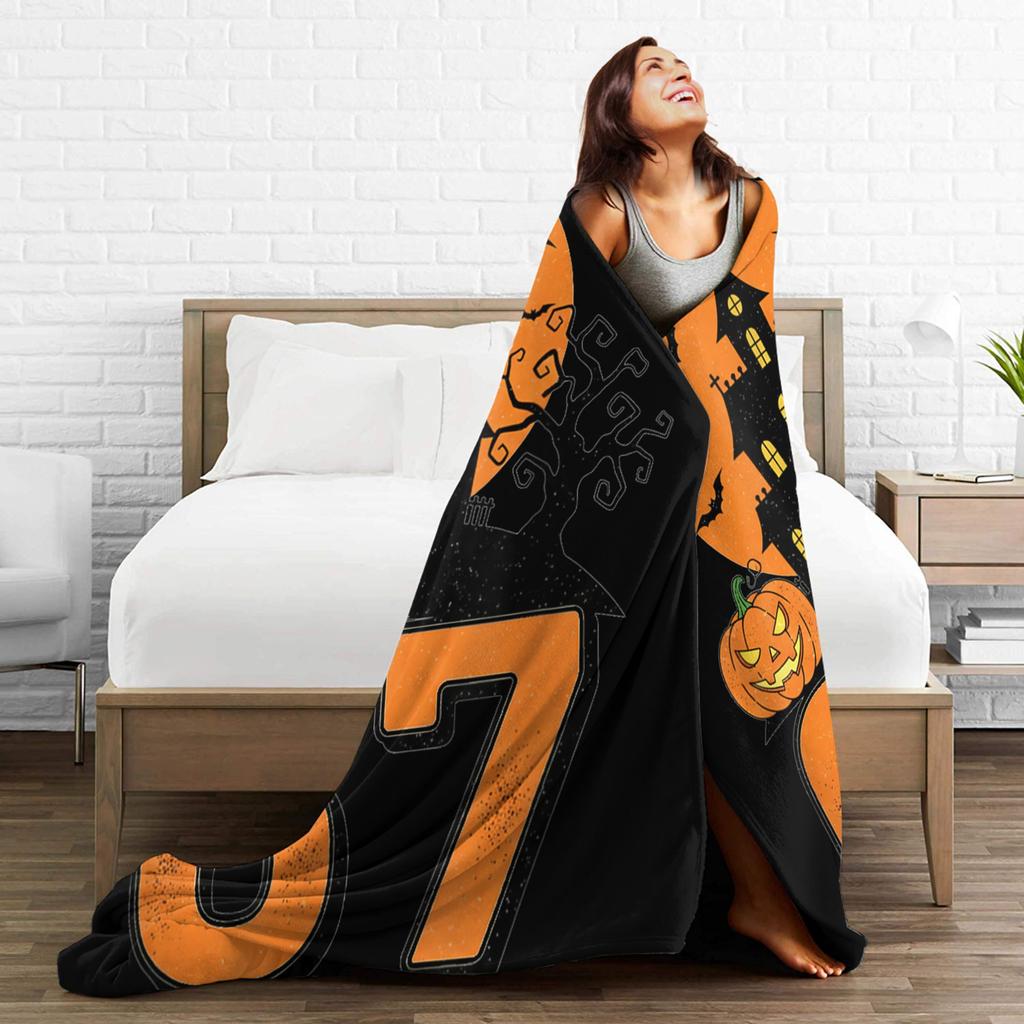Haunted by 67 Funny Halloween Flannel Blanket Warm Soft Throw Blanket for Couch Bed Decorative Print Bedspread Sofa Bed Cover