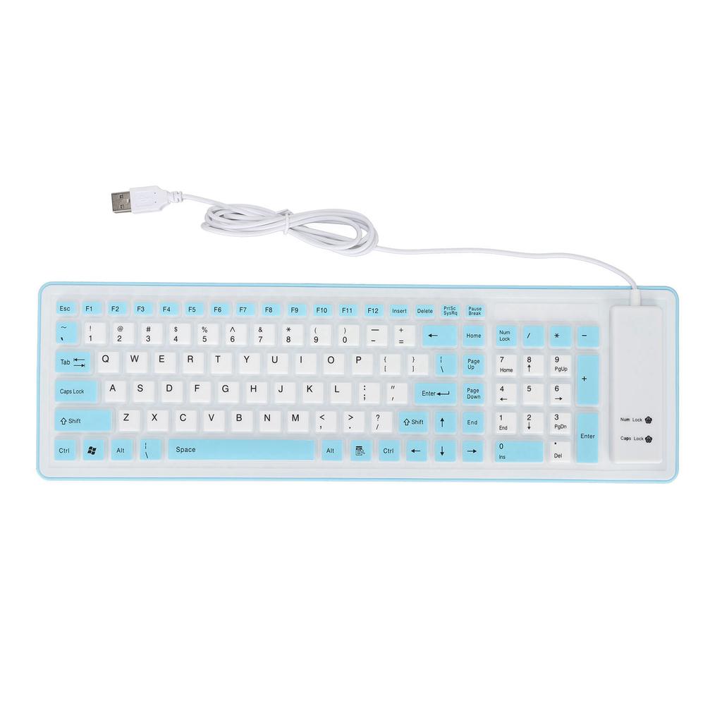 Foldable Silicone Keyboard 103 Keys USB Wired Silicon Foldable Waterproof Mute Fadeless Foldable Keyboard for PC Laptop