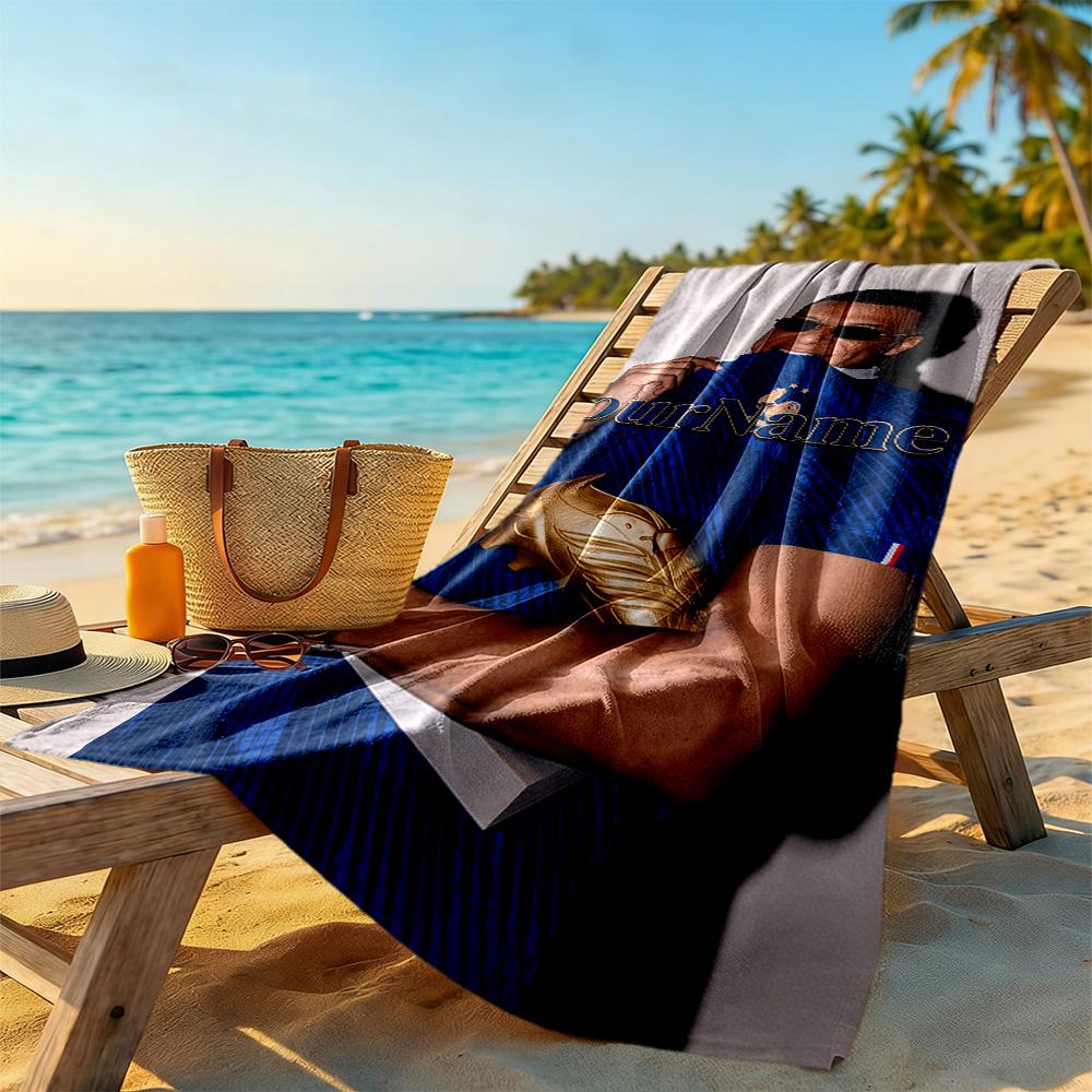 Mbappe Personalized Text Beach Towel High Absorbency & Quick-Dry Suitable for Swimming Gym Camping Yoga Vacation