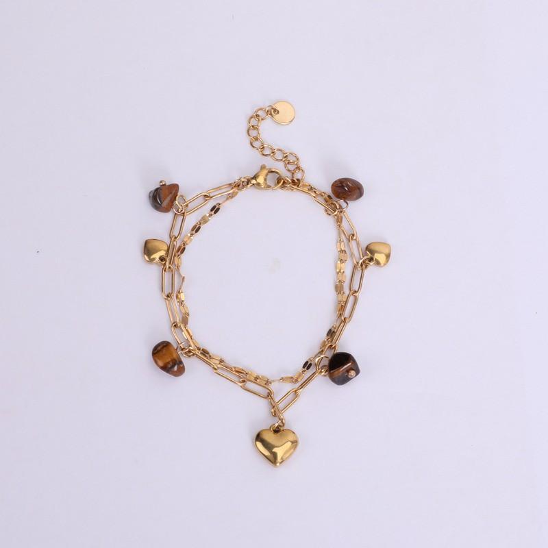 Boho Style Layered Stainless Steel Bracelet With Natural Turquoise Stone Heart Charm Women Men