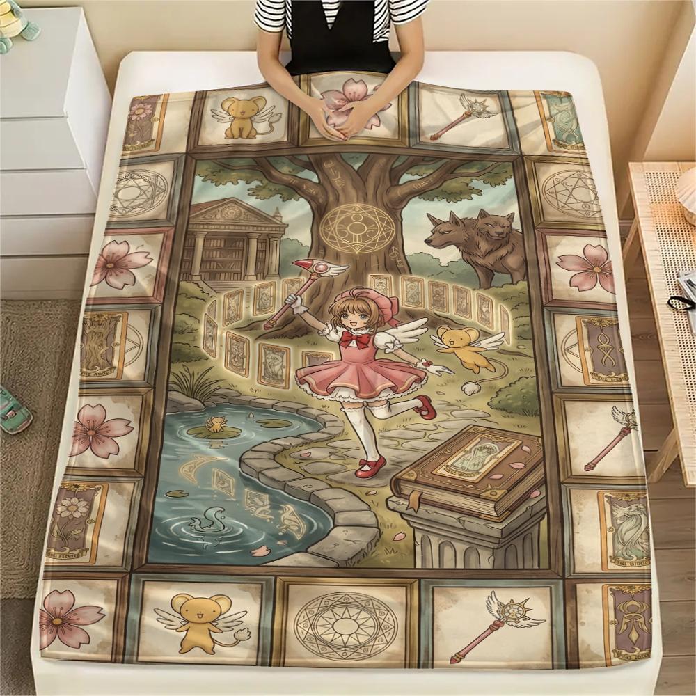 Decorative Cardcaptor Sakura Flannel Blanket Print Warm Comfortable Throw for Sofa Bed Chair Travel Picnic Anime Gift-Xin