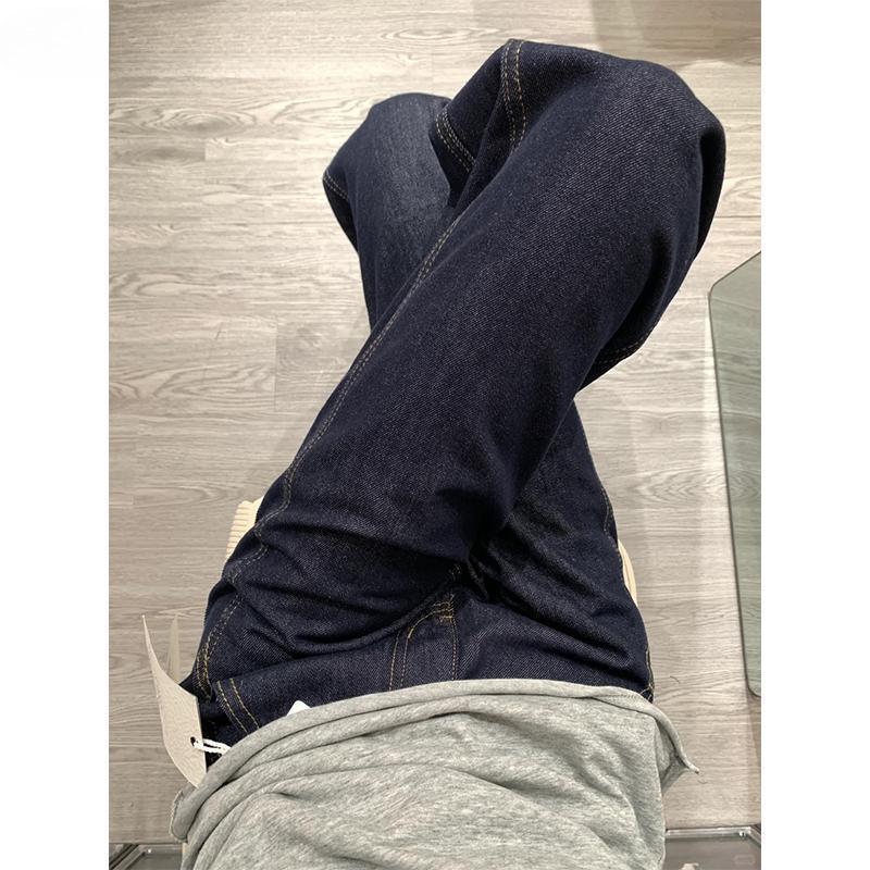 Темно-синие модные бархатные джинсы широкого кроя женские осень-зима 2024 новые свободные маленькие прямые брюки с высокой талией