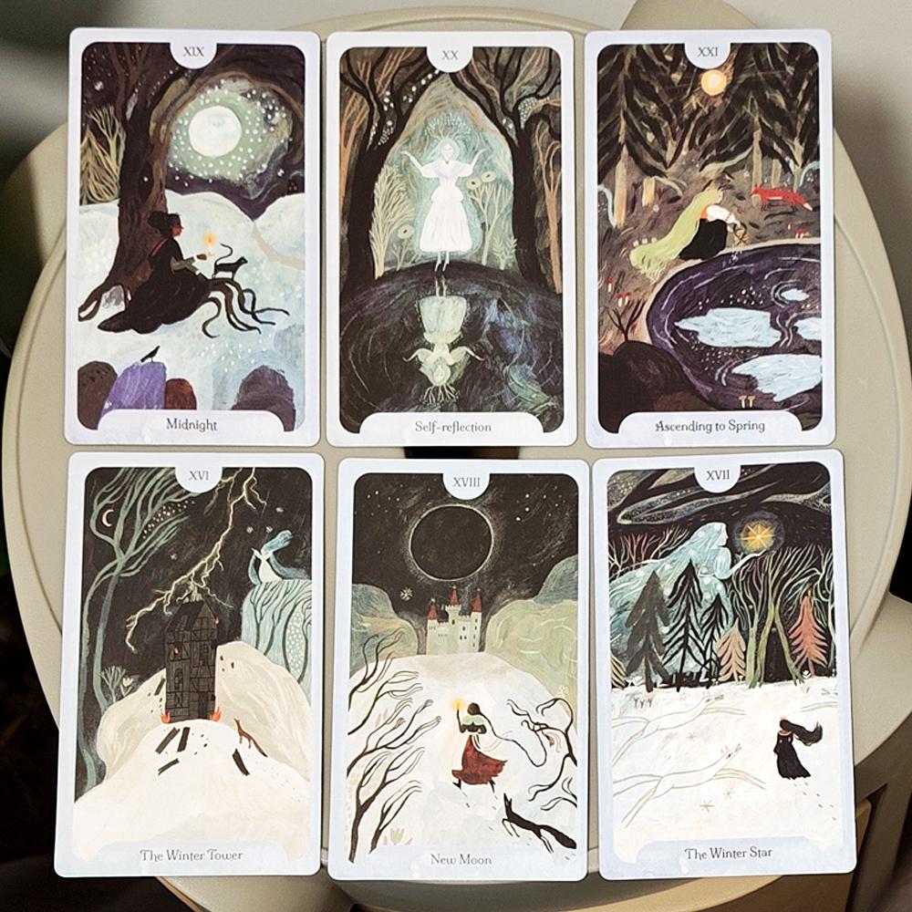 12*7см Времена ведьмы: Зимняя колода Таро, Путешествие через Йоль и Имболк 78 карт, напечатанных на бумаге с двойным тиснением
