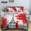 Paris Eiffel Tower King Duvet Cover Romantic Theme Sweet Couple Bedding Set Microfiber Red Flowers Comforter Cover For Girl Teen