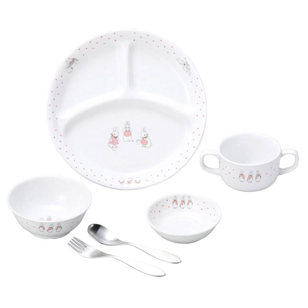 OGISO Peter Rabbit Dot Girls 4-Piece Reinforced Porcelain Dinnerware Set (Dishwasher and Microwave Safe)
