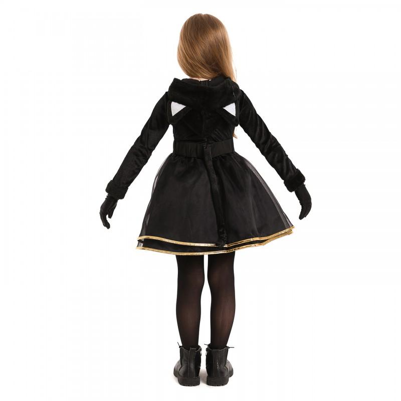Black Cat Themed Girls Costume Dress With Ears Tail Halloween Party Performance