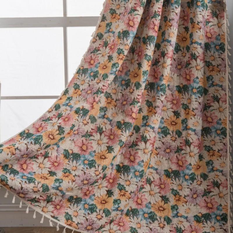 Light Filtering Floral Jacquard Curtains With Tassel Trim Living Room Small Fresh Decor