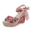 Wholesale High Heels Fish Mouth Women's Sandals Flower Ribbon Fashion Slippers Bohemian Thick Bottom Slope Heel Sandals