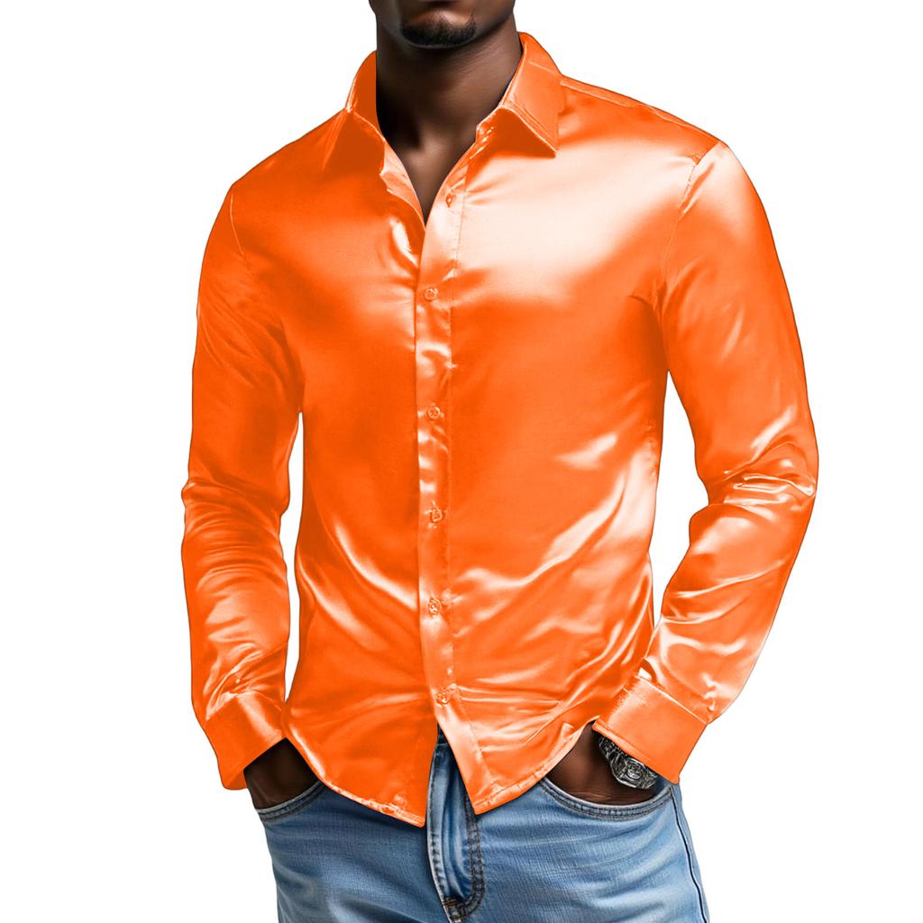 Мужская рубашка с длинным рукавом, на одной пуговице, с отложным воротником