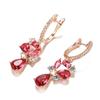 New Gold Color Long Drop Earrings for Women Crystal Flower Red Stone Zircon Teardrop Earrings for Women Fashion Jewelry