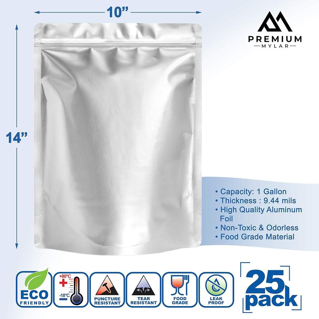 25 миларовых пакетов 1 галлон - Extra Thick 9.4 Mil - 10"x14" Герметичные, подходят для вакуумной упаковки, для длительного хранения продуктов - Без запаха, термостойкие