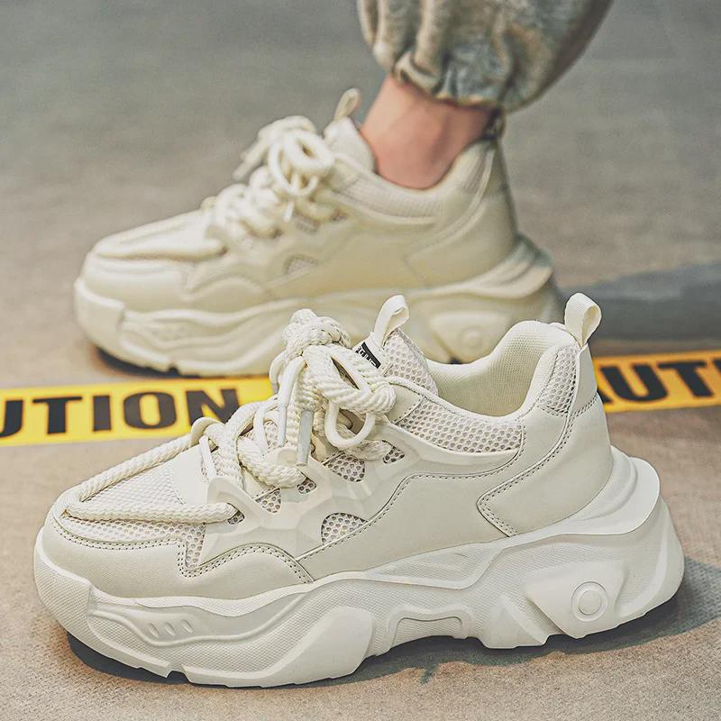 Men's Fashionable Mesh Breathable Dad Shoes - Casual Thick-Soled Running Sneakers