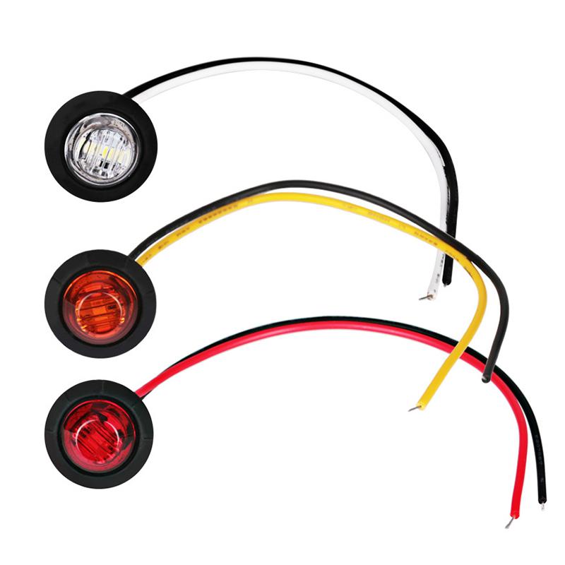1Pc 12V 24V 3Led 3/4" Round Trailer Side Marker Lights Yellow White Red Trucks