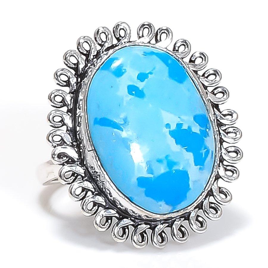 Larimar Gemstone Handmade 925 Sterling Silver Jewelry Ring Size 8.5 SU-11658