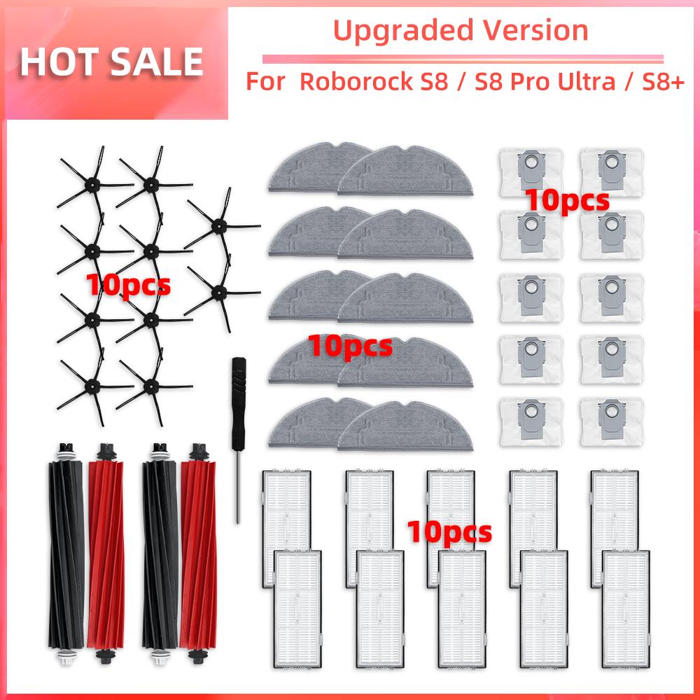 Совместимость с Roborock S8 / S8 Pro Ultra / S8+ Робот-пылесос Основная боковая щетка Фильтр HEPA Насадка для швабры Пылесборник Аксессуары Запасная часть