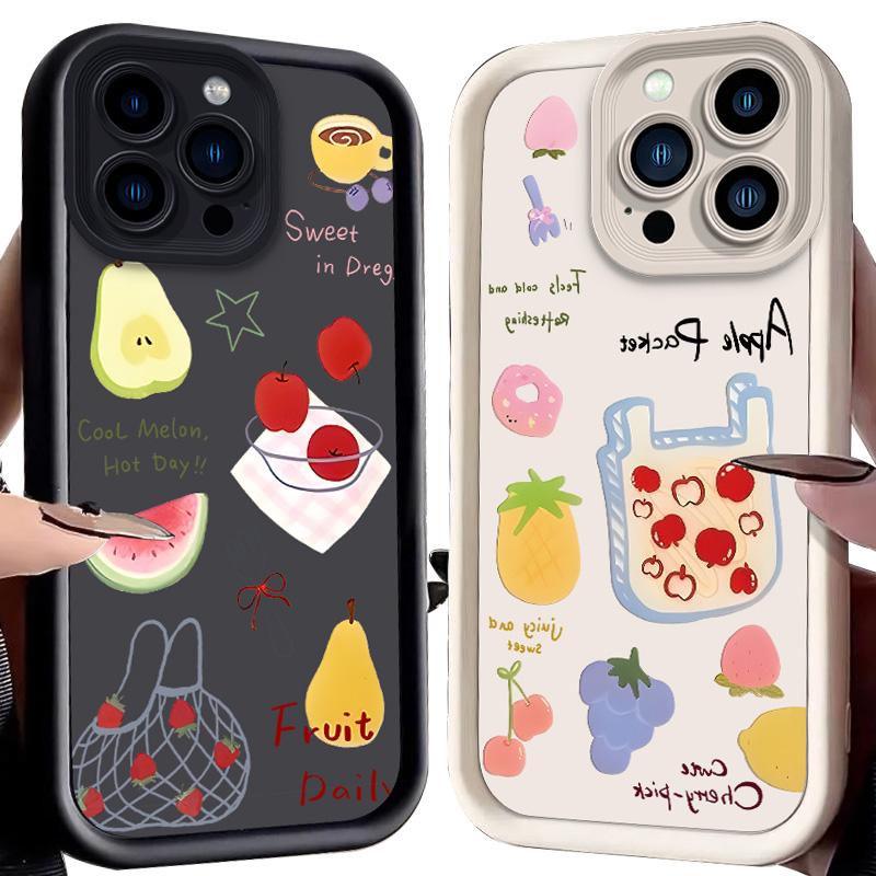 Серия граффити со свежими фруктами Чехол Клубника Яблоко для iPhone 17 Air 16 E 15 14 Plus 13 12 Mini 11 Pro Max Пылезащитный Мягкий чехол