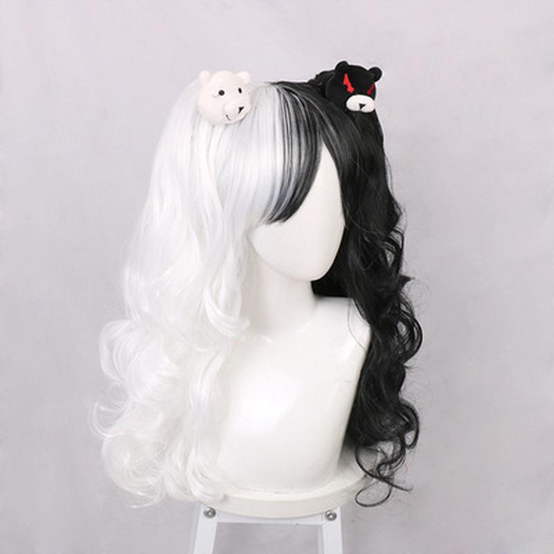 Anime Wig Monokuma Cosplay Wig Danganronpa Women Cosplay Wig Kuma Halloween Girl Anime Wigs + 2pcs Headwear