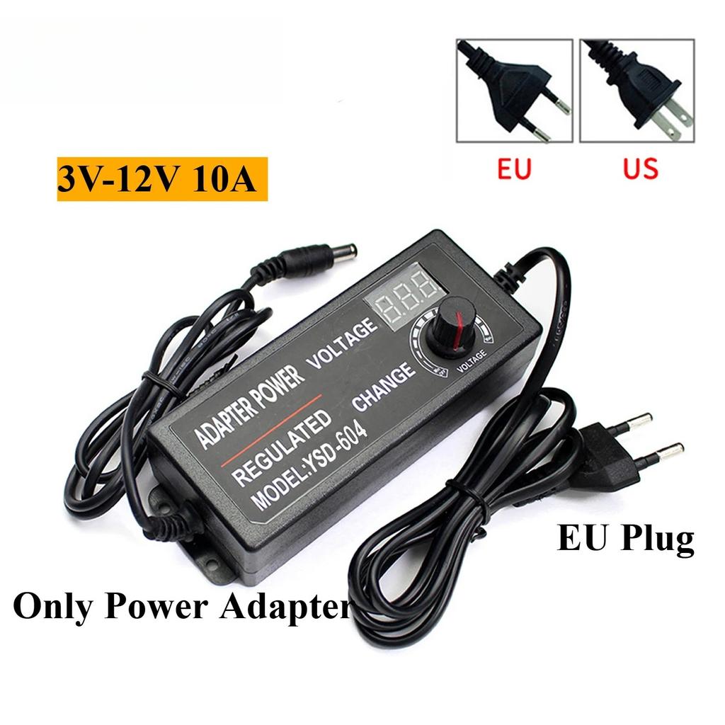 AC Adjustable Power Adapter DC 3V-12V 10A Universal Adapter With Display Screen DC Connector For 2835 5050 LED Strip EU US Plug