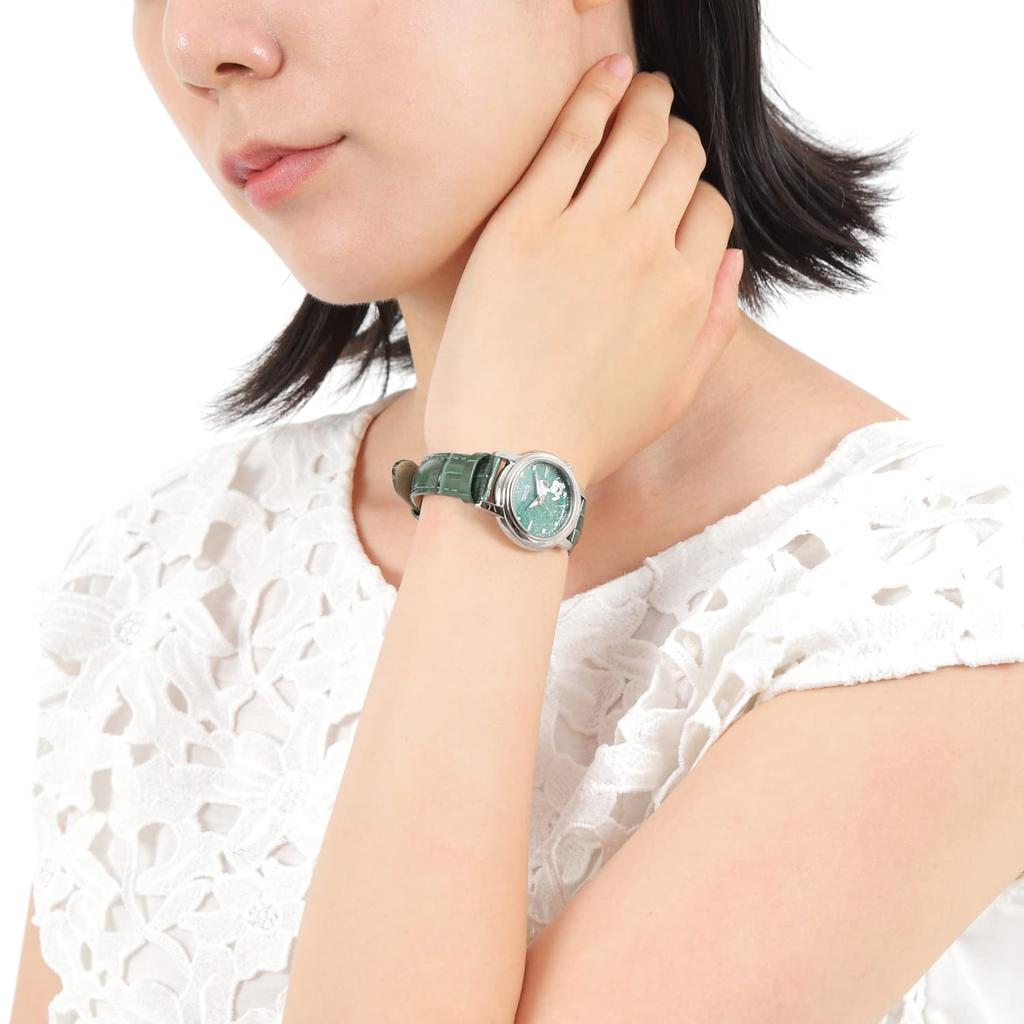 Snoopy ограниченный тираж 100 экземпляров с серийным японским проектом, ремешок из натуральной кожи, женские часы, мир, номер, модель, (зеленый)