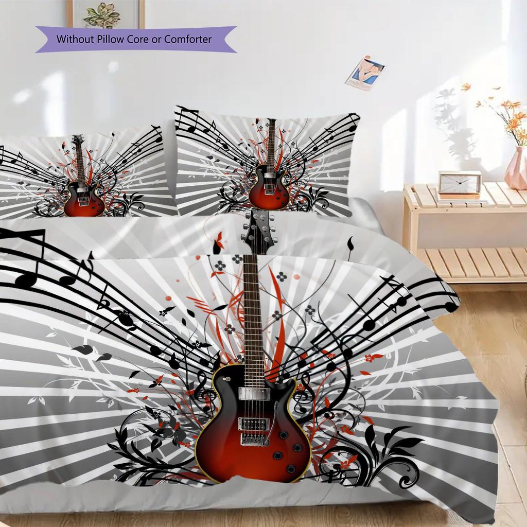 1PC Music, guitar Theme Bedding Quilt Set Quilt Cover Pillowcase Home Decoration Birthday Gift (1 * duvet cover + 8 * pillowcase, without core)