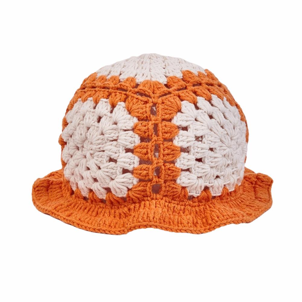 Sunflower Patterned Fisherman Hat Lotus Leaf Edge Handmade Knit Hat  Autumn Winter Outings