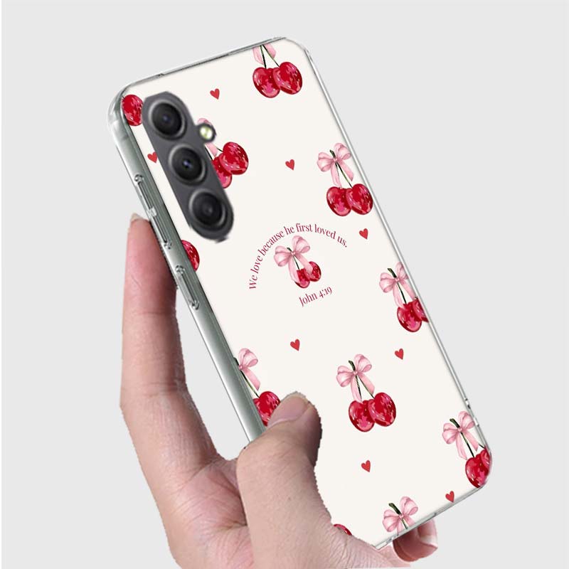 Cherry Bow Phone Case for Samsung A16 A26 A36 A56 A17 A37 A57 A07 A06 A02S A03 A04S A05S Galaxy Note 20 10 A50S A71 A51 A31 A30