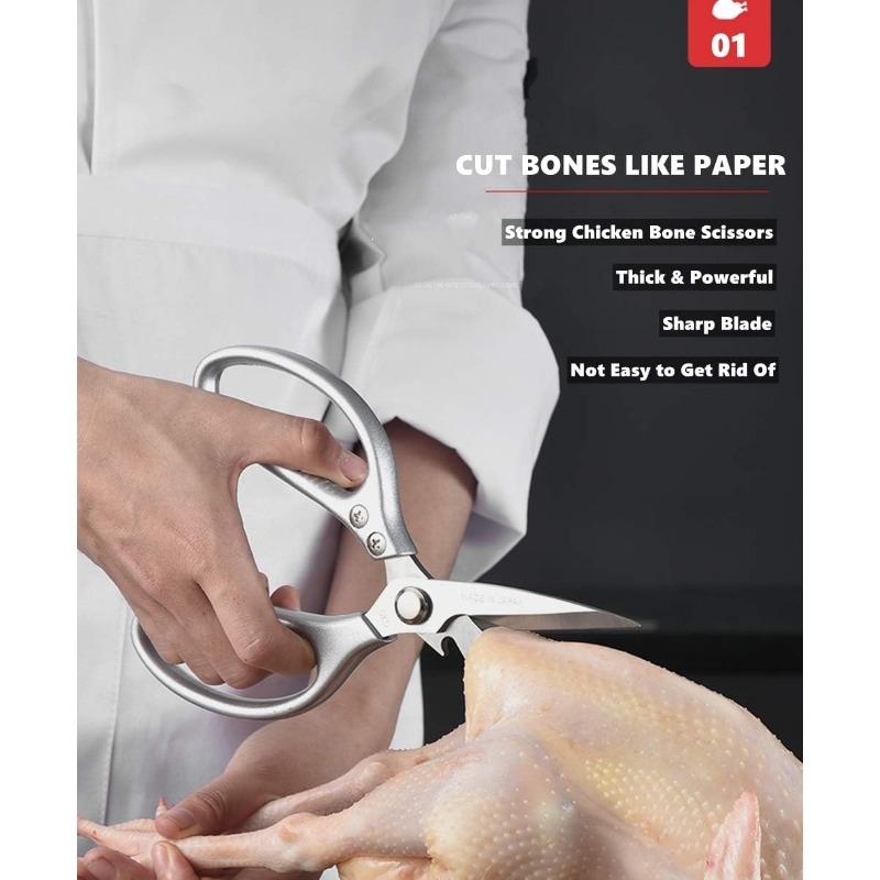 Kitchen Scissors Stainless Steel Multi Function Food Shears Ultra Sharp Utility for Meat Fish Chicken Pizza Salad BBQ, Heavy Duty