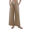 Drawstring Elastic Waist Wide Leg Beach Pocket Casual Pants For Women