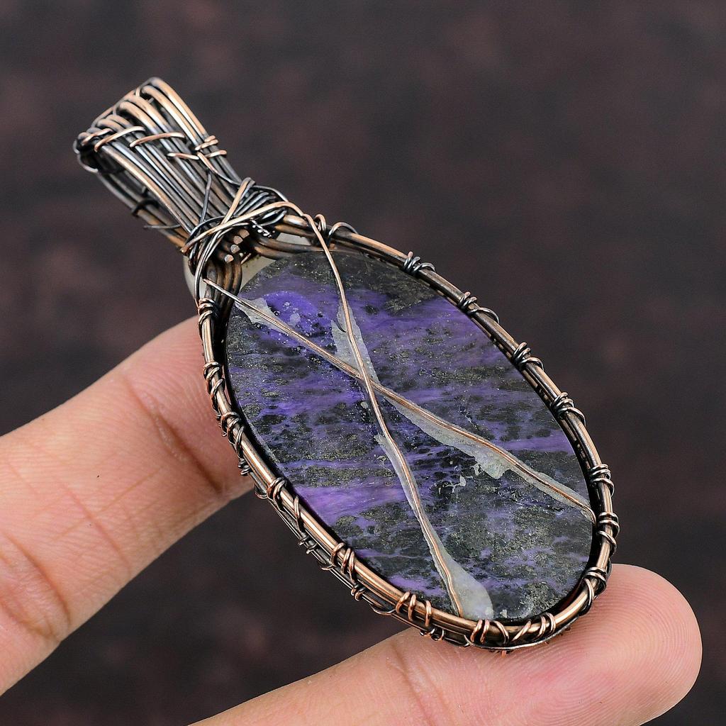 Charoite Copper Wire Wrapped Pendant Gemstone Jewelry Handmade Unique Pendant Rainbow Moonstone Jewelry Gift For Her Charoite Copper Jewelry