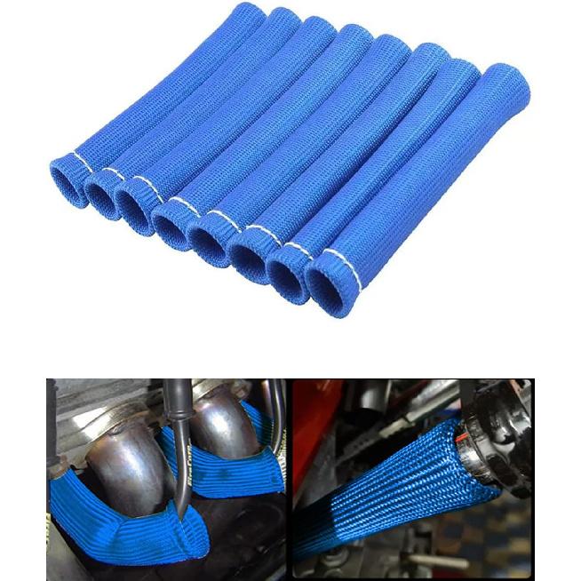 Titanium Spark Plug Wire Heat Shield Boots - 8 Pack 6 Inch Double-Wall High-Temperature Exhaust Header Protectors, Universal Sleeve Cover for V8 SBC