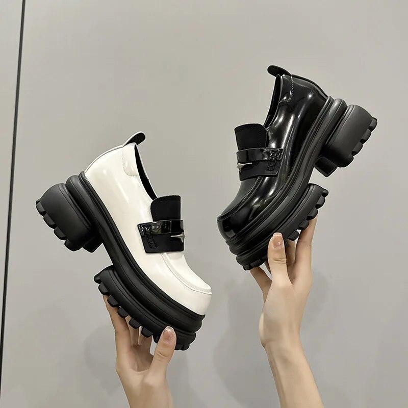 Fujin Женские кроссовки на танкетке из лакированной кожи из искусственной кожи 8 см, весенне-осенние женские туфли-лодочки на массивном каблуке, плюшевые ботинки, туфли Мэри Джейн