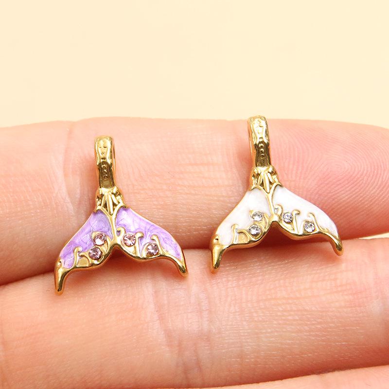 Ocean Style Mermaid Tail Pendant, Gold Plated Stainless Steel, 6 Colors, 16x18mm - DIY Handmade Jewelry Accessory.