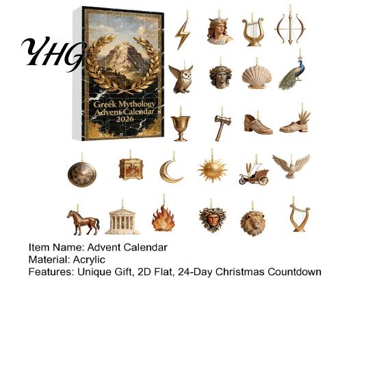 Retro Bronze Gold Tree Decor Greek Myth Advent Calendar, 24Pcs Acrylic 2D Ornament Set with Vintage Ancient Greece Themed Gifts Tone, Christmas