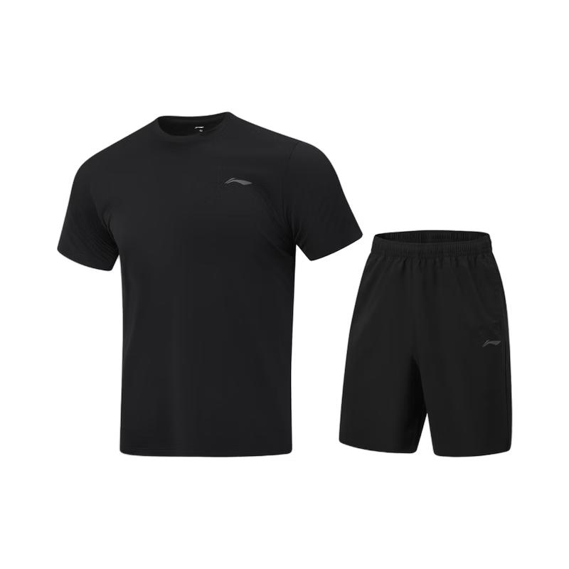 Li-Ning Мужской спортивный костюм с коротким рукавом и шортами, лето 2026, AWBW087