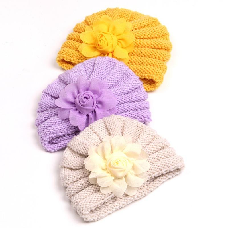 Autumn and Winter New Baby Wool Flower Hat, Children's Warm Flower Pullover Hat, Baby Hat