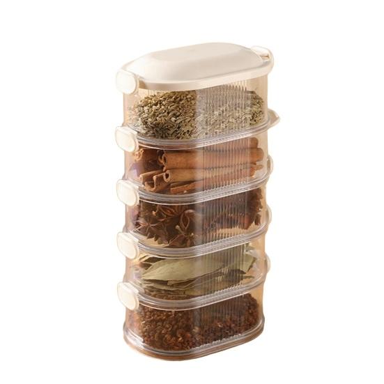 5-ярусный герметичный органайзер для специй, штабелируемые контейнеры для хранения специй, герметичный органайзер для приправ с прозрачными разделенными отсеками для специй, трав, приправ