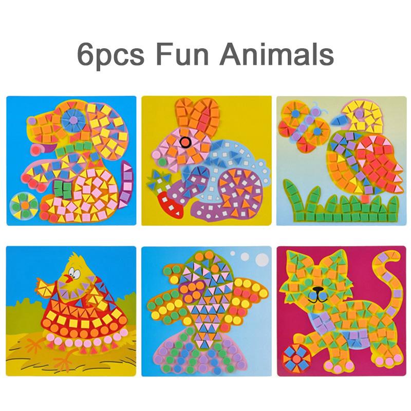 6 шт./лот Детские 3D мозаики из ЭВА, липкие, для самостоятельного изготовления, из пенопласта, ручная работа, мультяшные узоры, креативные развивающие игрушки для детей TMZ